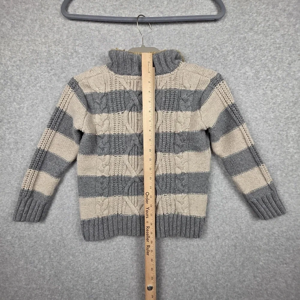 GapKids Sweater Boys Small 6-7 Gray Beige Stripe Shawl Collar‎ Cable Knit Warm